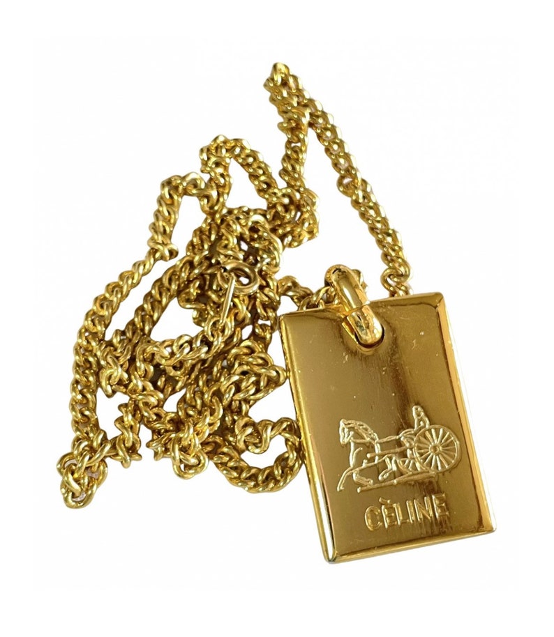 Celine Vintage golden chain necklace with logo embossed plate