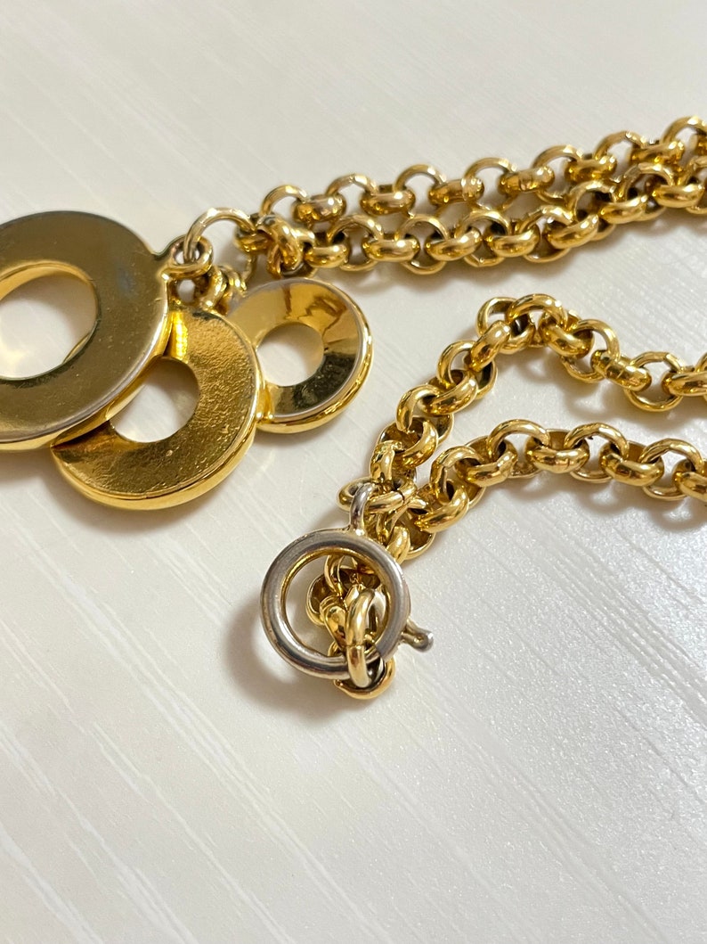 Celine Vintage golden triple round hoop charm necklace