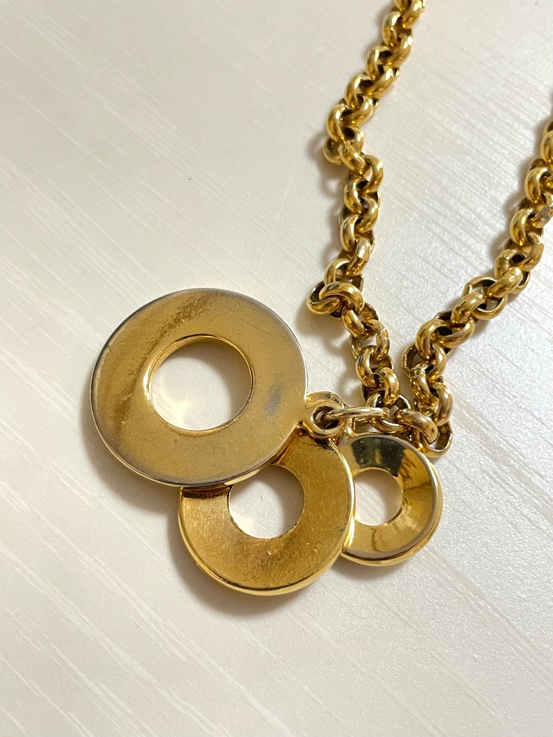 Celine Vintage golden triple round hoop charm necklace