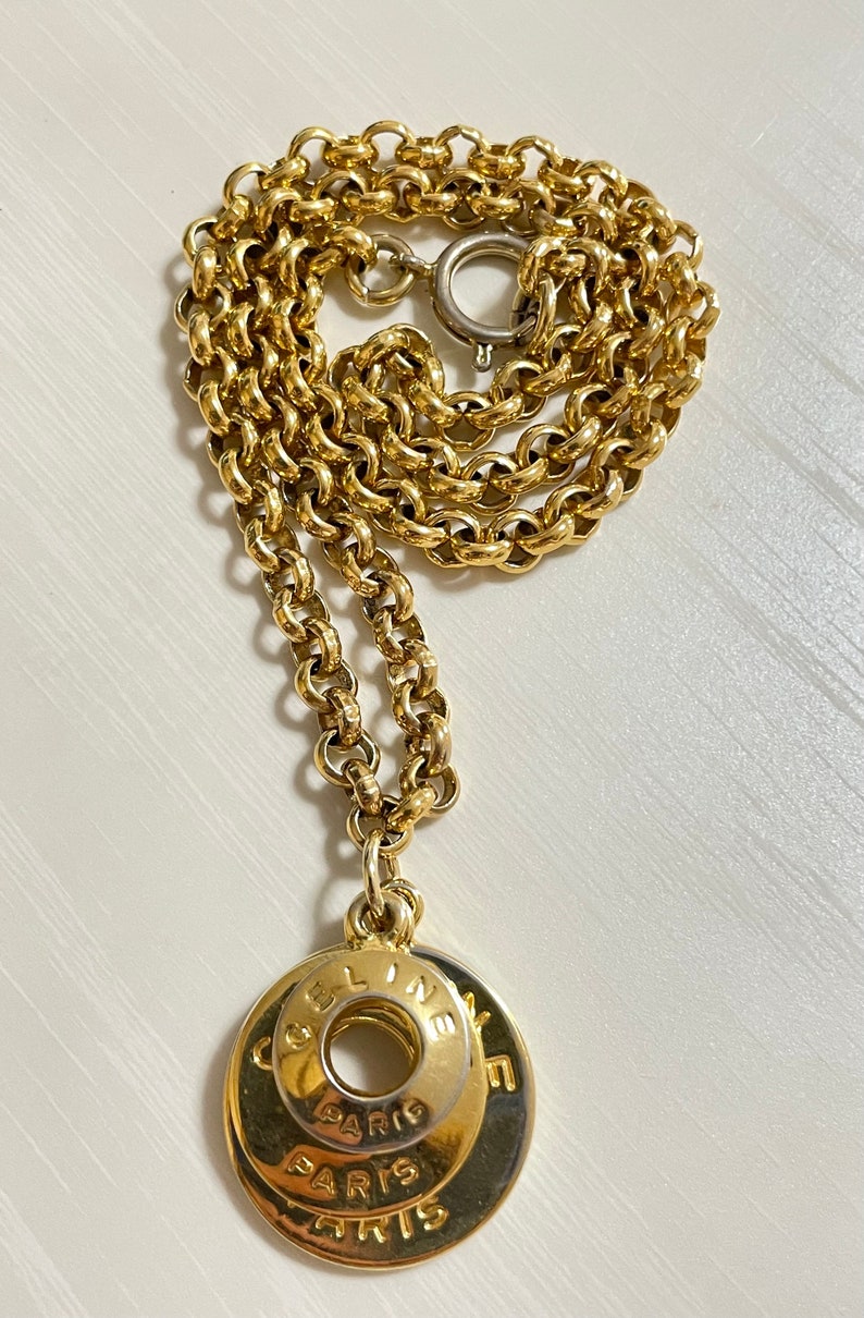 Celine Vintage golden triple round hoop charm necklace