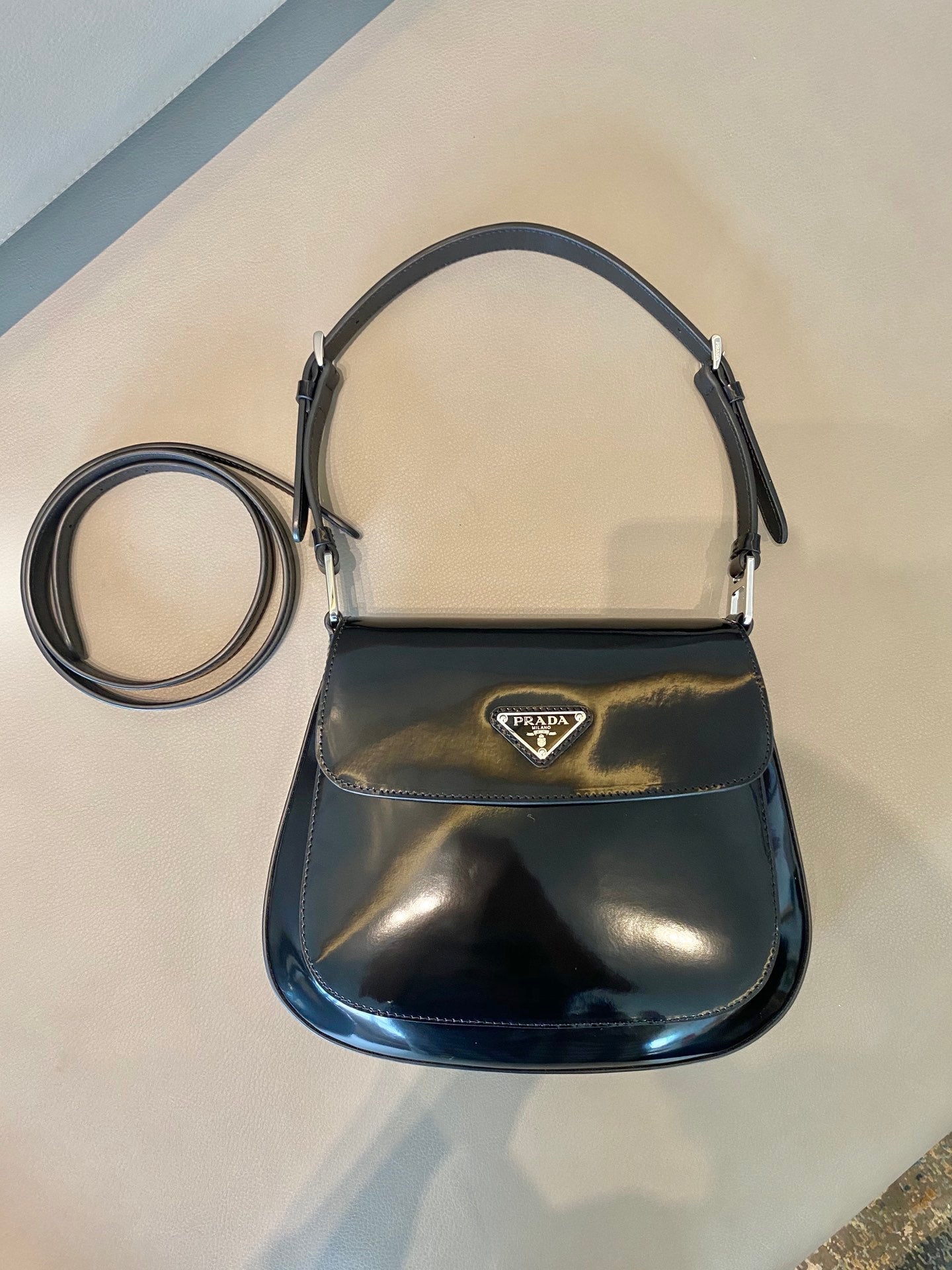 Prada Cleo brushed Leather Shoulder Bag With Flap