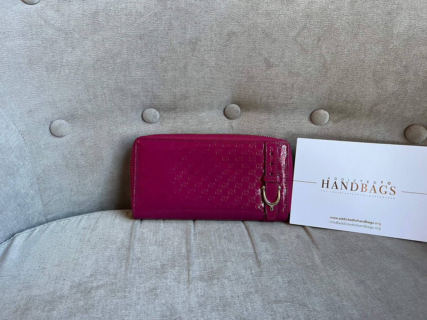 Gucci Pink Patent Guccissima Print Wallet