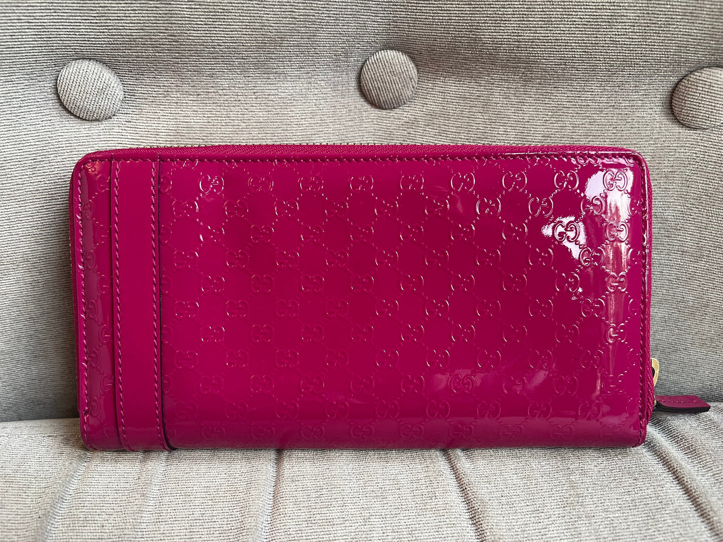 Gucci Pink Patent Guccissima Print Wallet