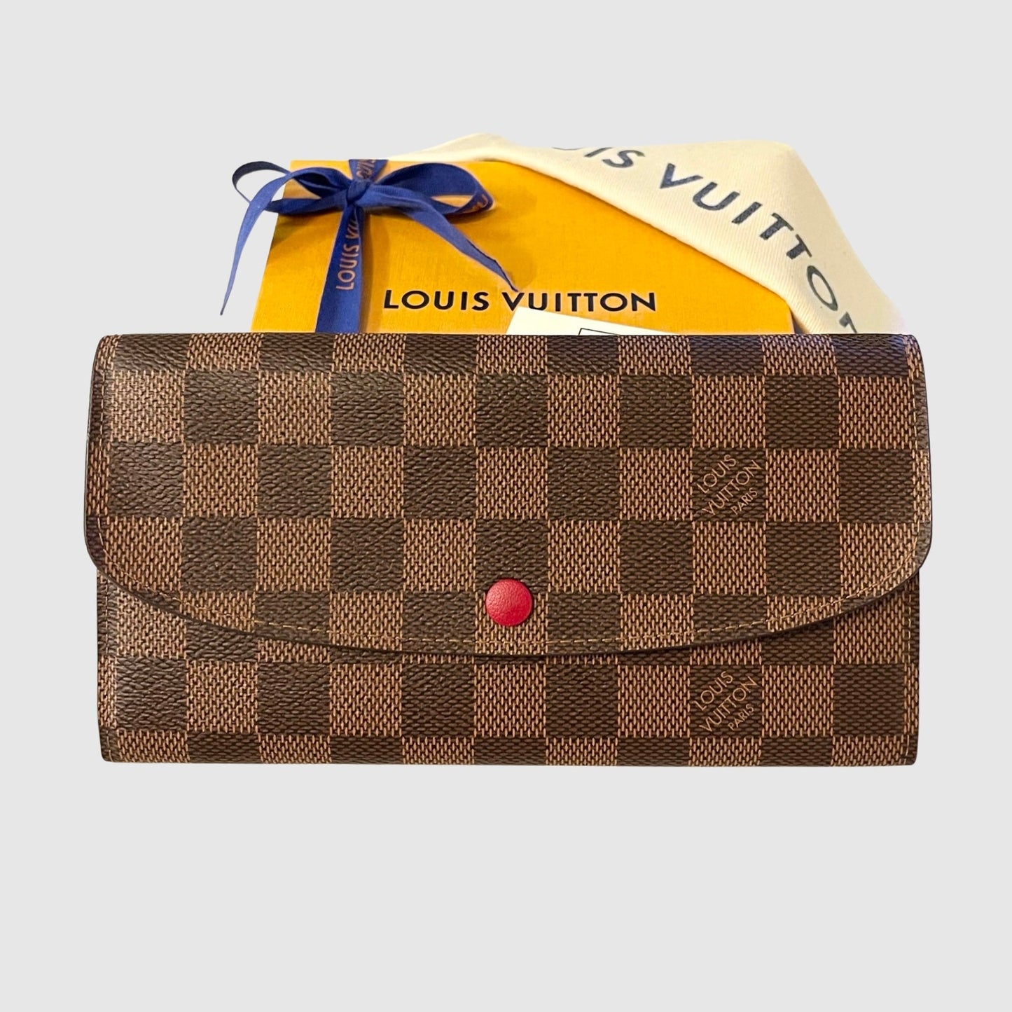 LOUIS VUITTON 2021 Damier Ebene Emilie Wallet In Rouge