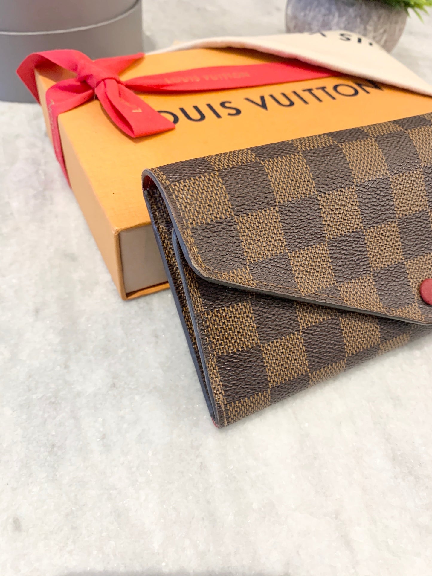 LOUIS VUITTON Damier Ebene Josephine Wallet In Fuchsia