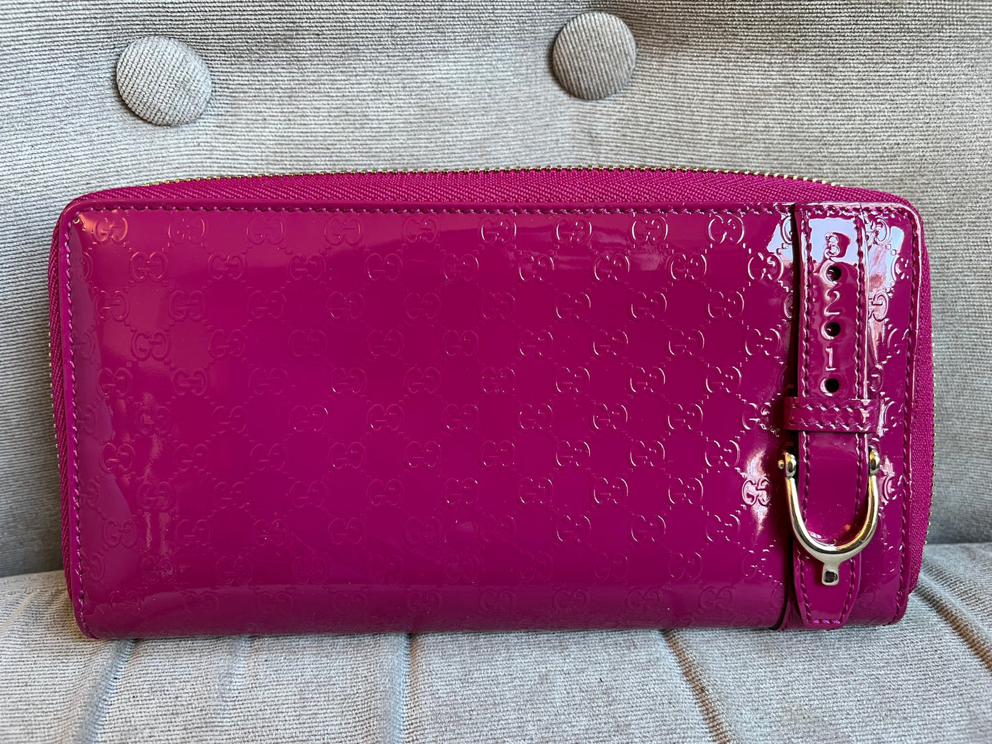 Gucci Pink Patent Guccissima Print Wallet