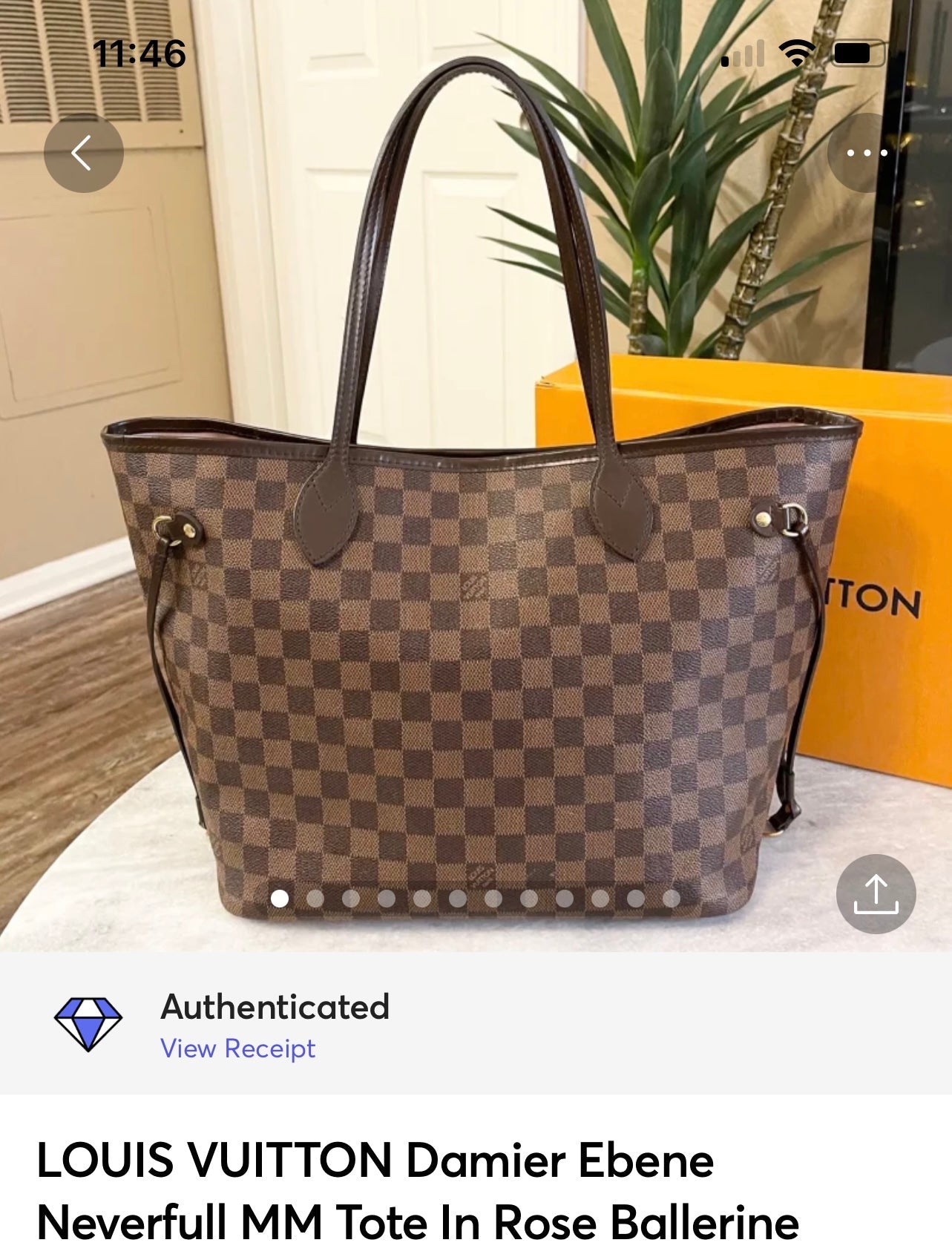 LOUIS VUITTON Damier Ebene Neverfull MM Tote In Rose Ballerine