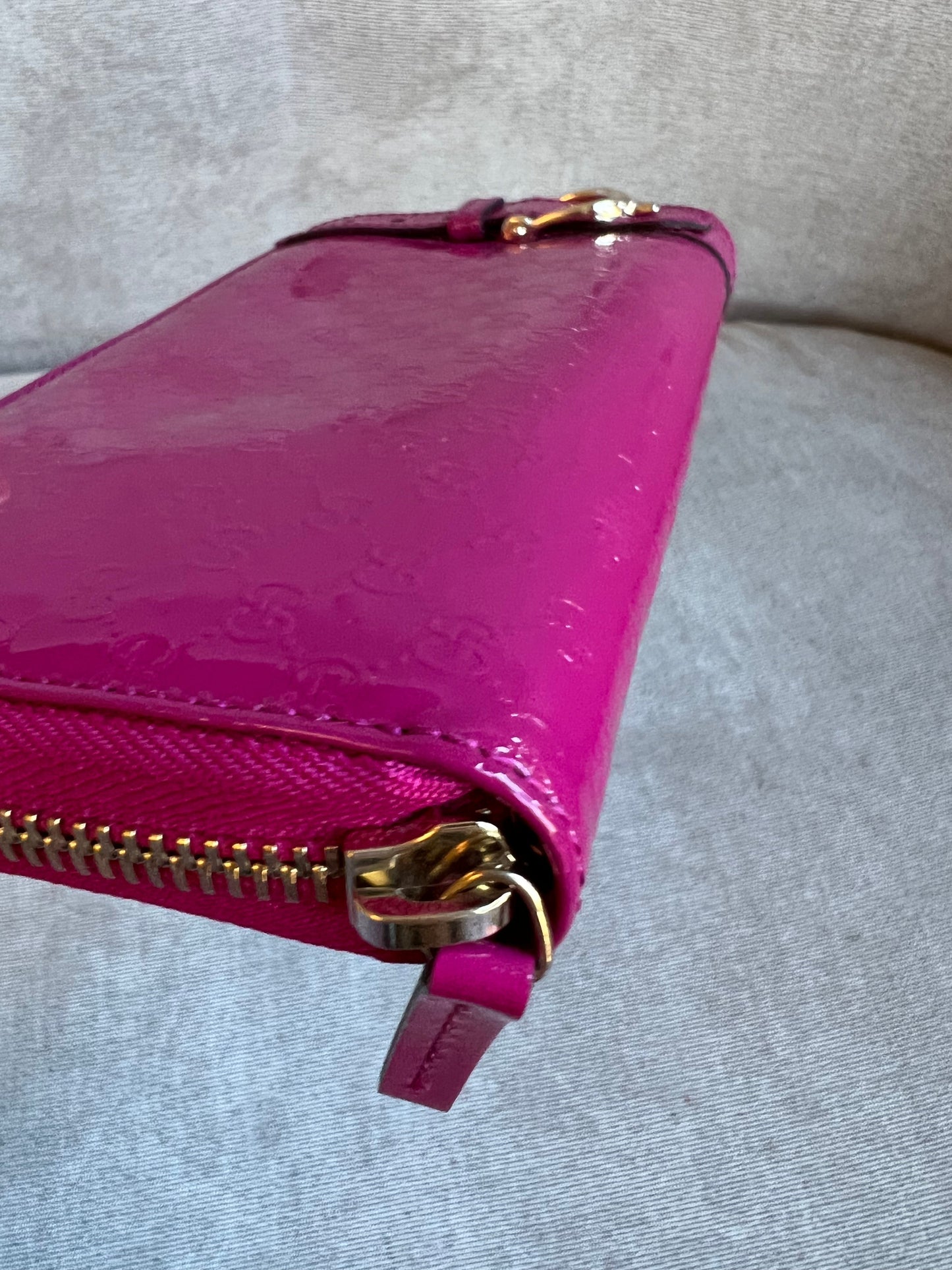 Gucci Pink Patent Guccissima Print Wallet