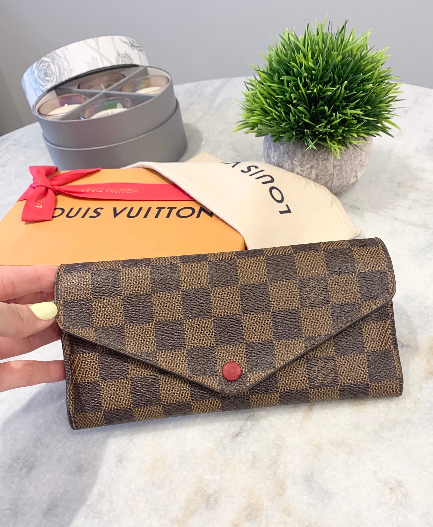 LOUIS VUITTON Damier Ebene Josephine Wallet In Fuchsia