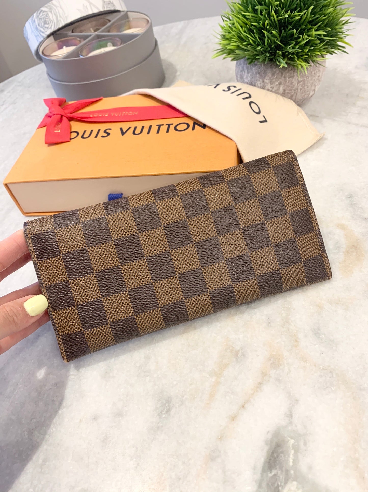 LOUIS VUITTON Damier Ebene Josephine Wallet In Fuchsia