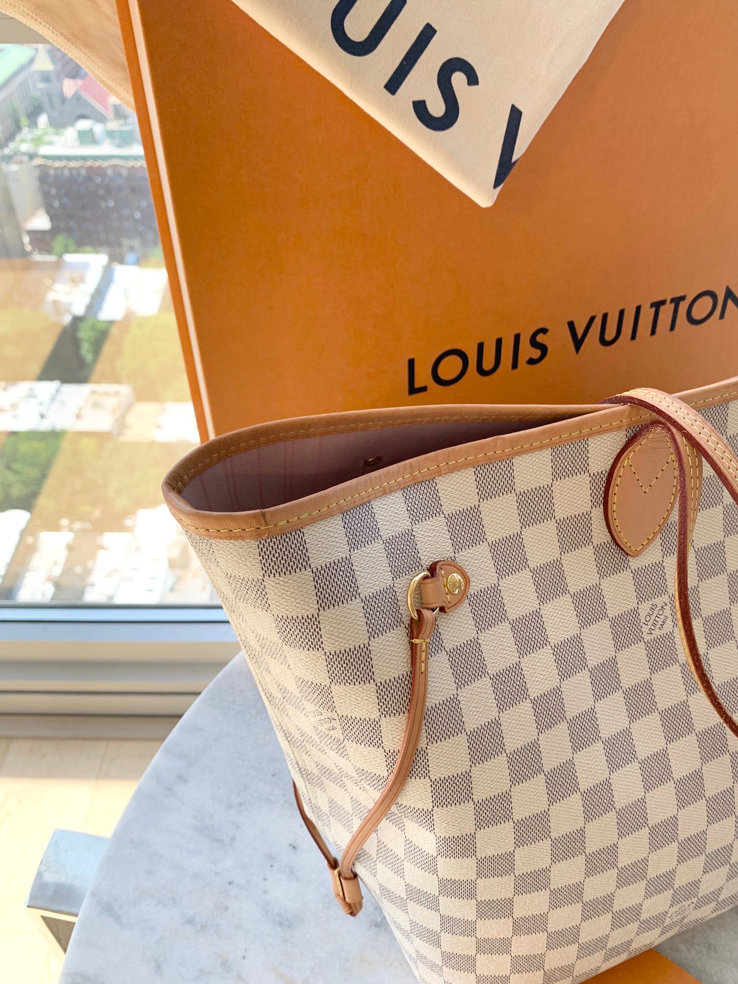 Louis Vuitton 2021 Neverfull GM Damier Azur Tote In Rose Ballerine