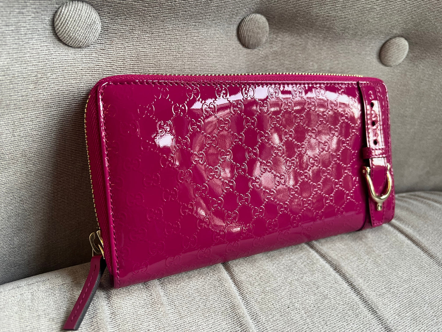 Gucci Pink Patent Guccissima Print Wallet