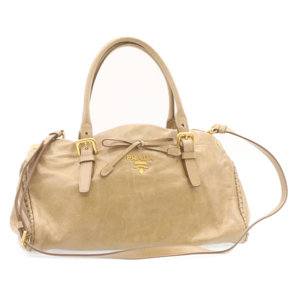 PRADA Hand Bag Leather 2Way Beige  jk135