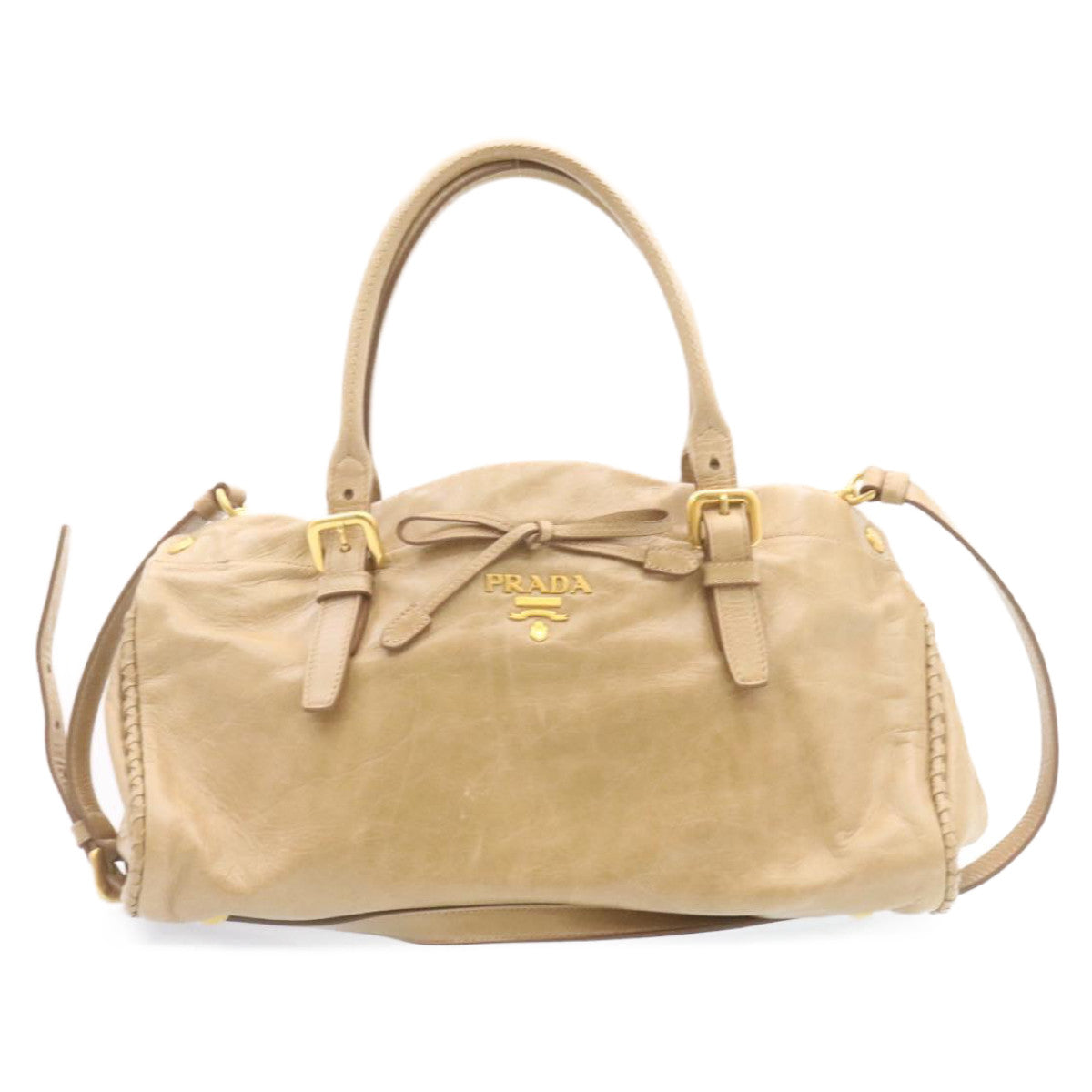 PRADA Hand Bag Leather 2Way Beige  jk135