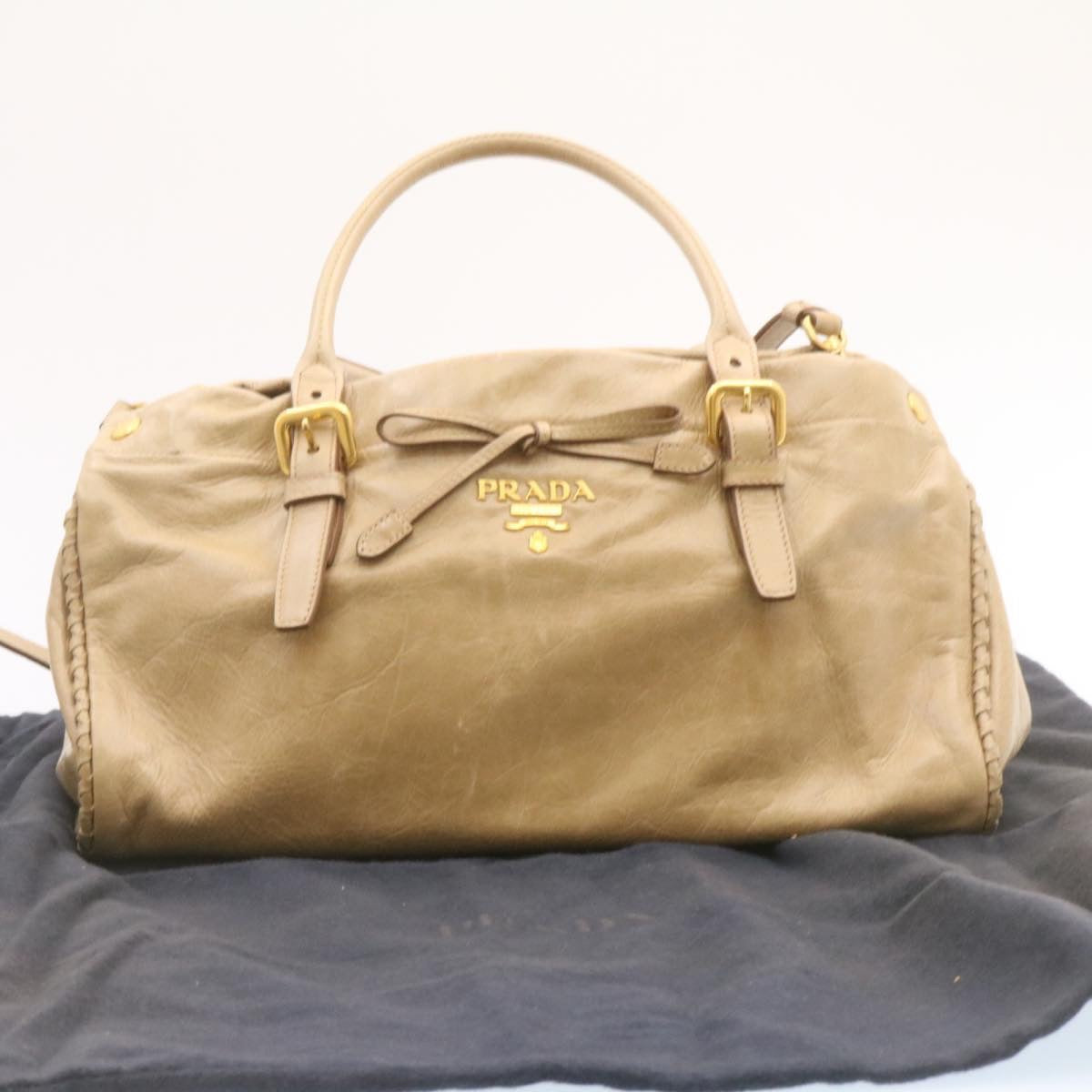 PRADA Hand Bag Leather 2Way Beige  jk135