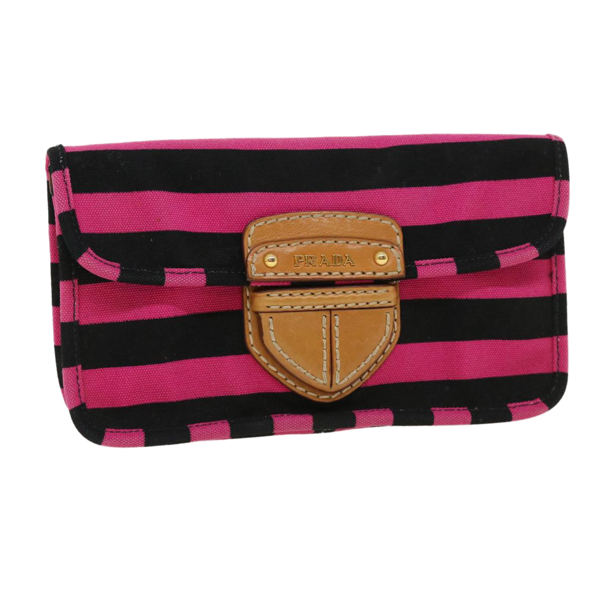 PRADA Clutch Bag Canvas Black Pink  jk3025