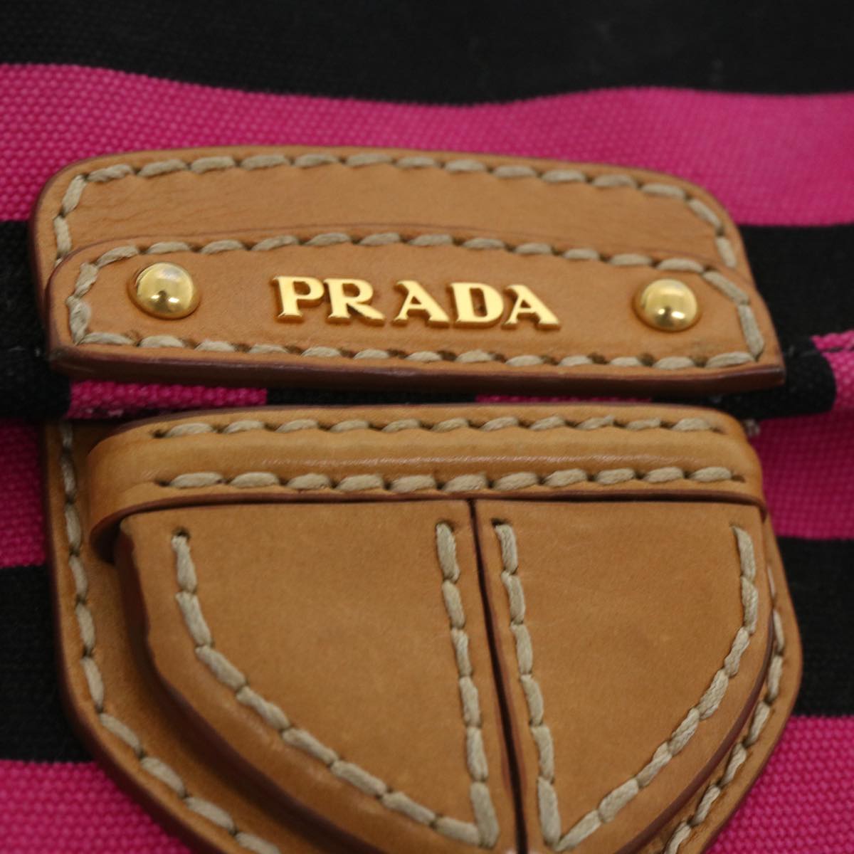 PRADA Clutch Bag Canvas Black Pink  jk3025