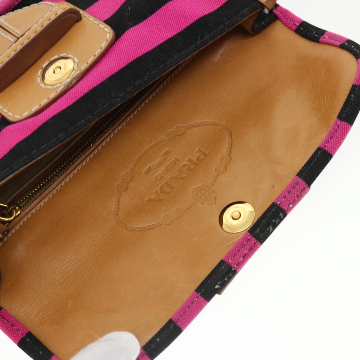 PRADA Clutch Bag Canvas Black Pink  jk3025