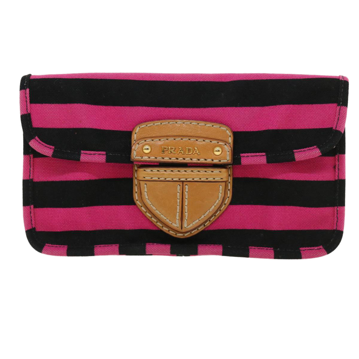 PRADA Clutch Bag Canvas Black Pink  jk3025