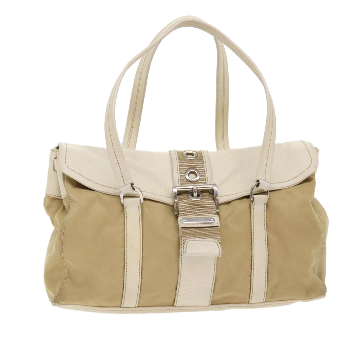 PRADA Hand Bag Nylon Leather Beige  ki3154