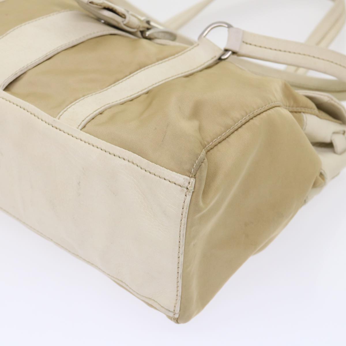 PRADA Hand Bag Nylon Leather Beige  ki3154