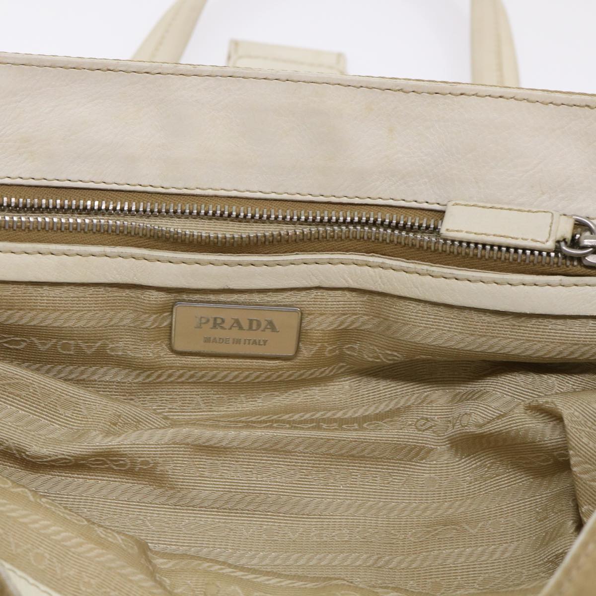 PRADA Hand Bag Nylon Leather Beige  ki3154