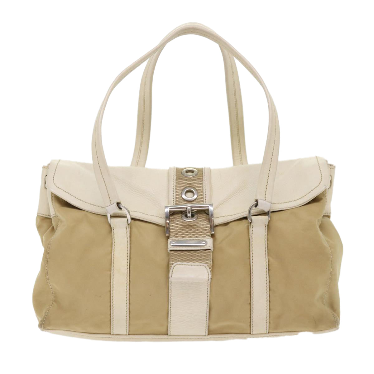 PRADA Hand Bag Nylon Leather Beige  ki3154