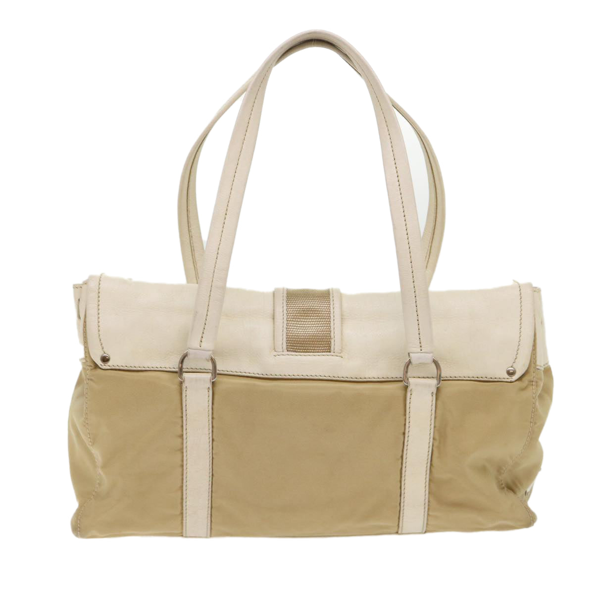 PRADA Hand Bag Nylon Leather Beige  ki3154