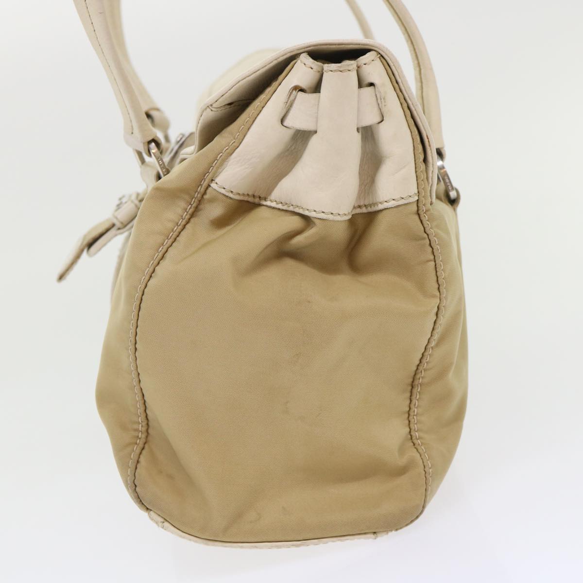 PRADA Hand Bag Nylon Leather Beige  ki3154