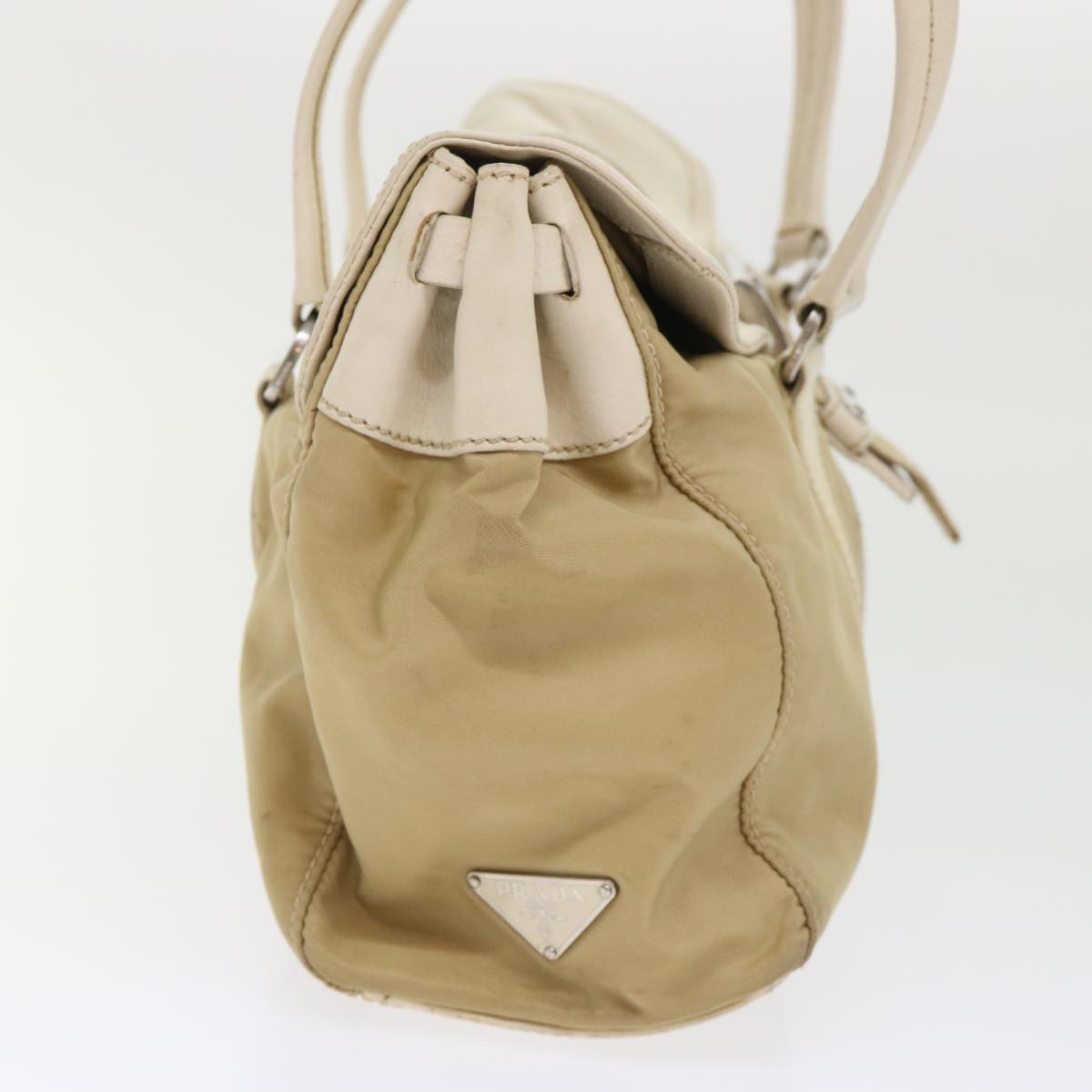 PRADA Hand Bag Nylon Leather Beige  ki3154