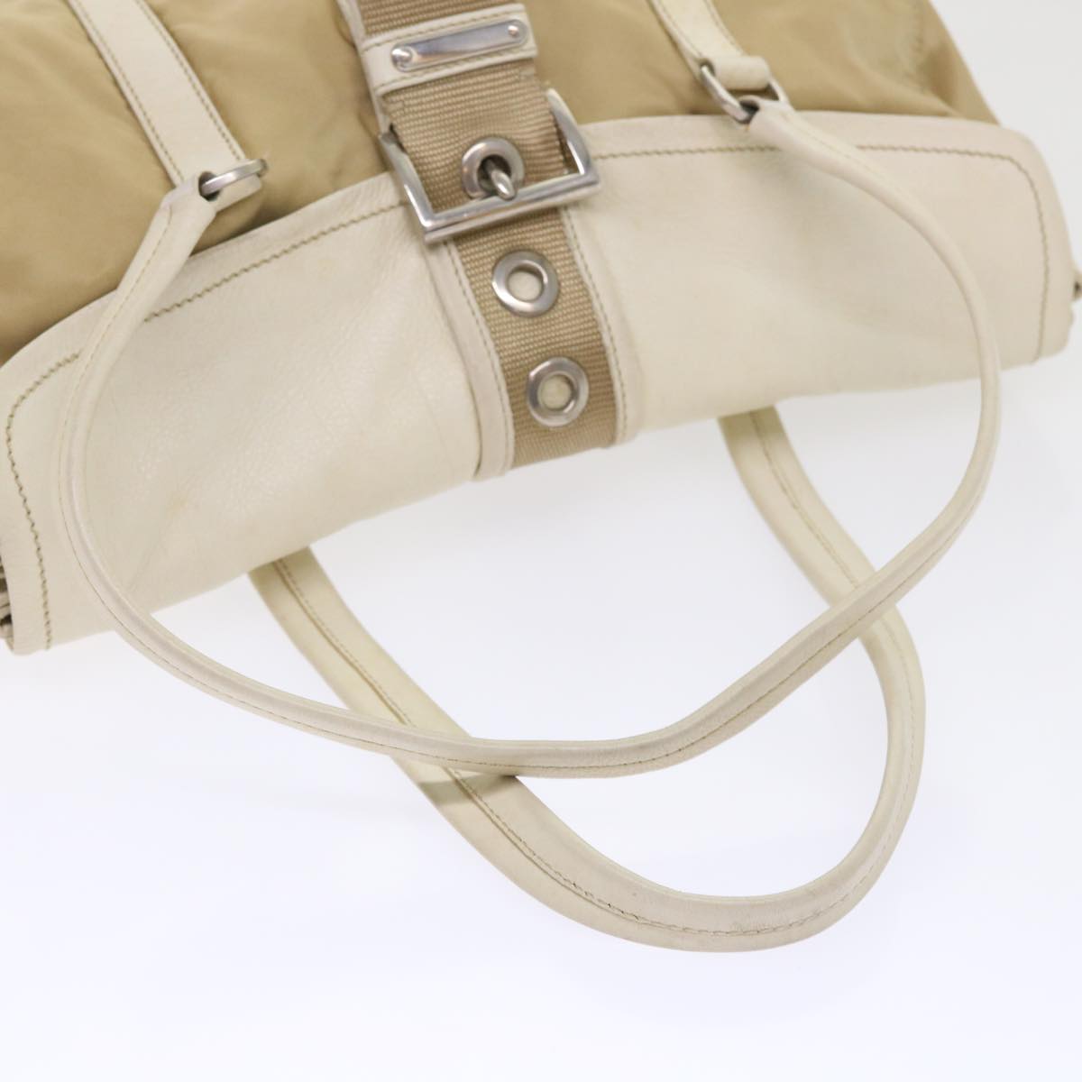 PRADA Hand Bag Nylon Leather Beige  ki3154