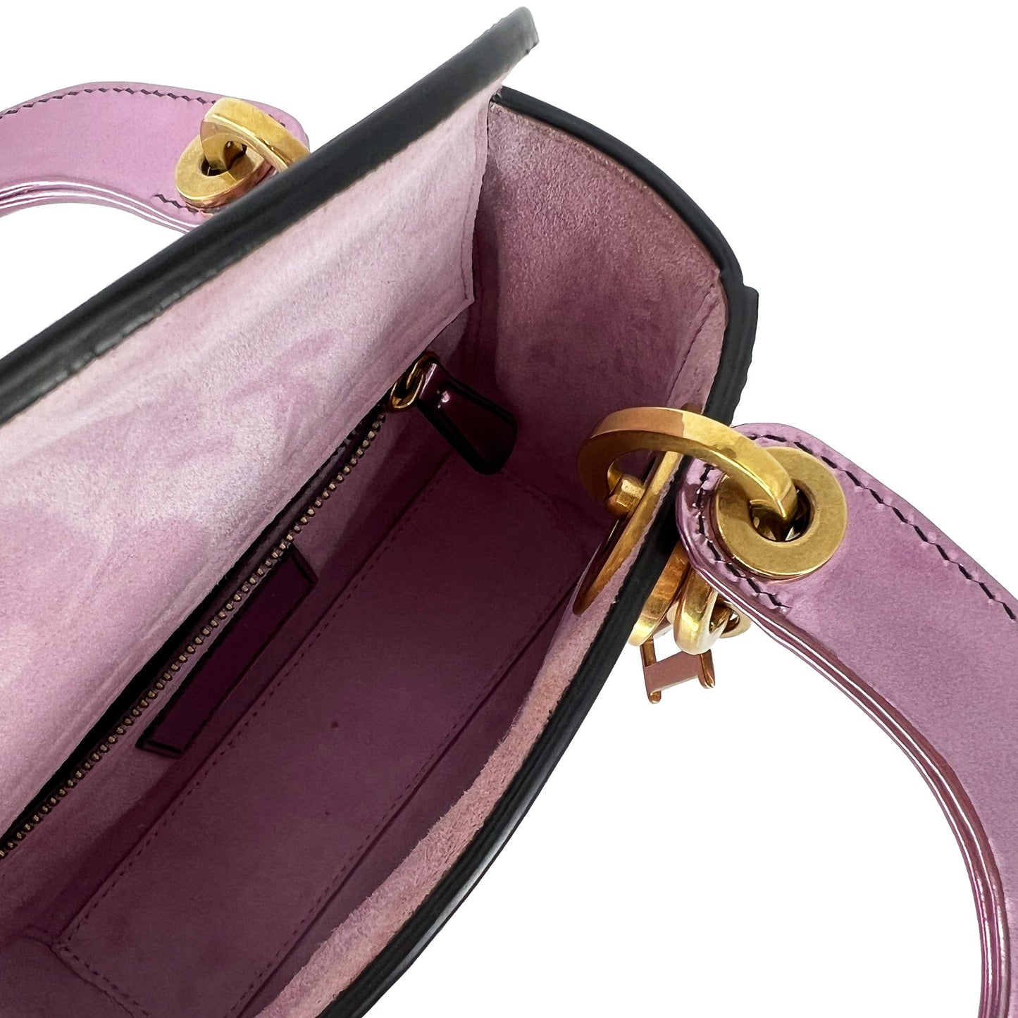 Mini Lady Dior bag metallic pink calfskin