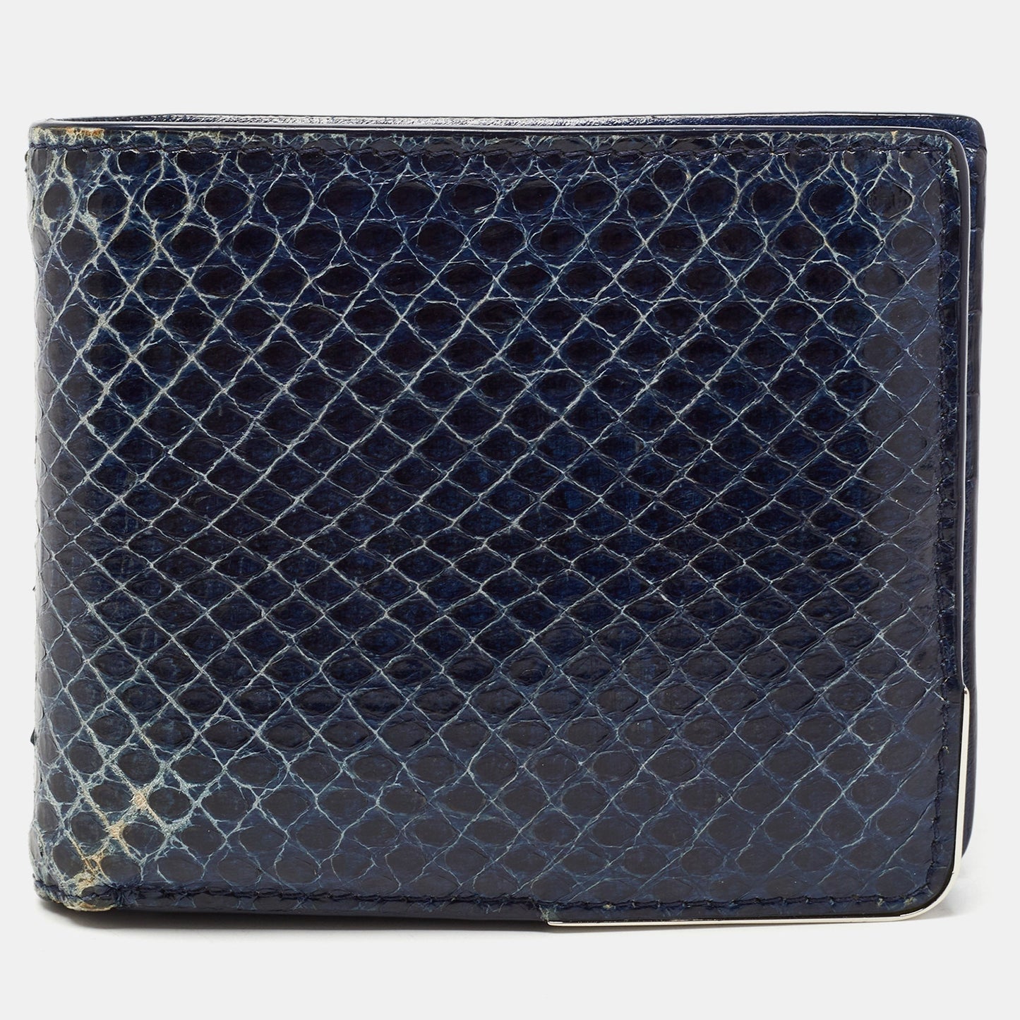 DIOR Navy Blue Watersnake Leather Metal Edge Bifold Wallet