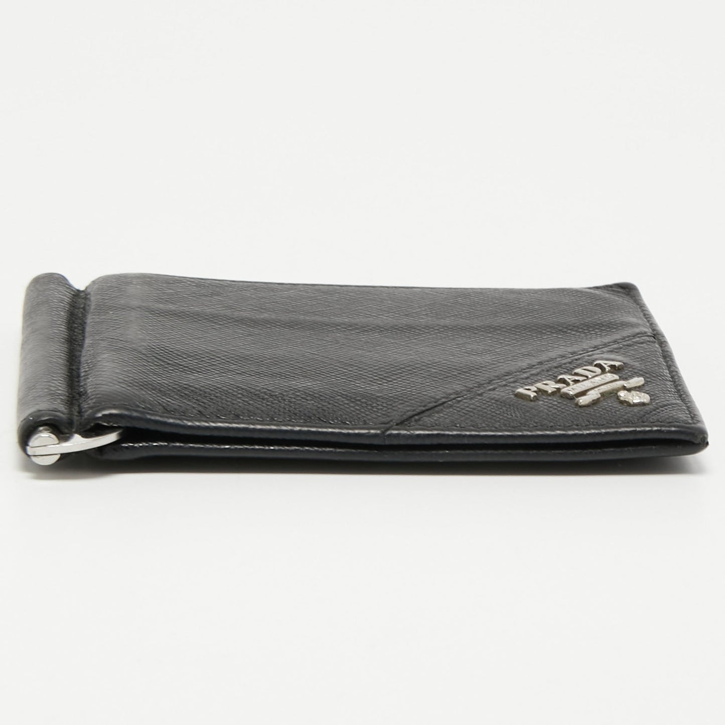 PRADA Saffiano Metal Leather Money Clip Bifold Wallet