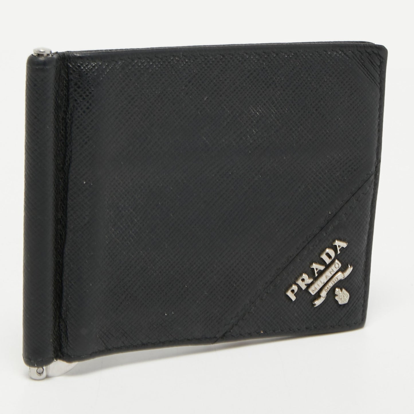 PRADA Saffiano Metal Leather Money Clip Bifold Wallet