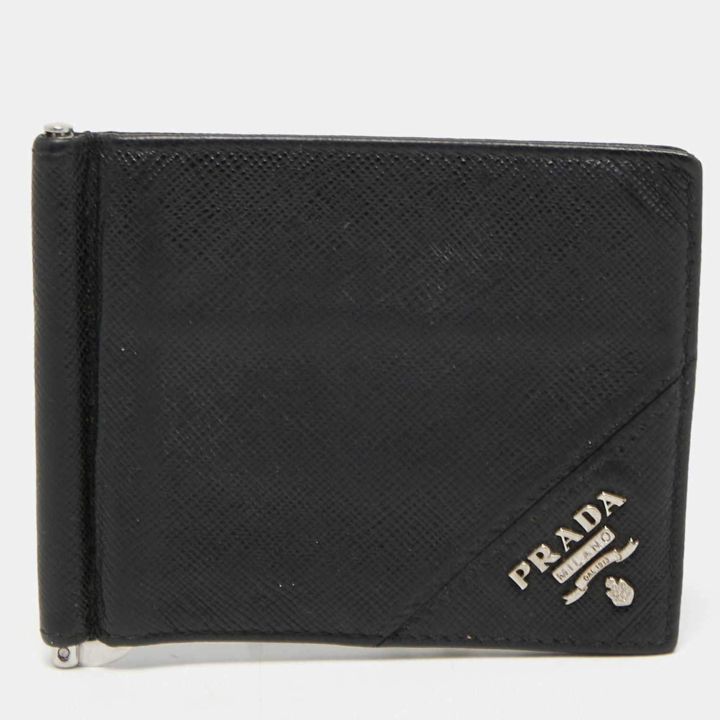 PRADA Saffiano Metal Leather Money Clip Bifold Wallet