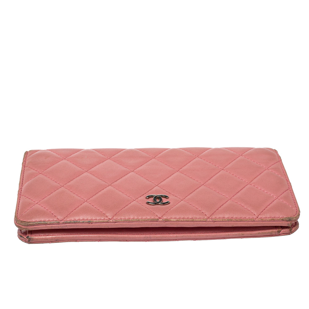 Chanel Pink Quilted Leather L Yen Continental Wallet