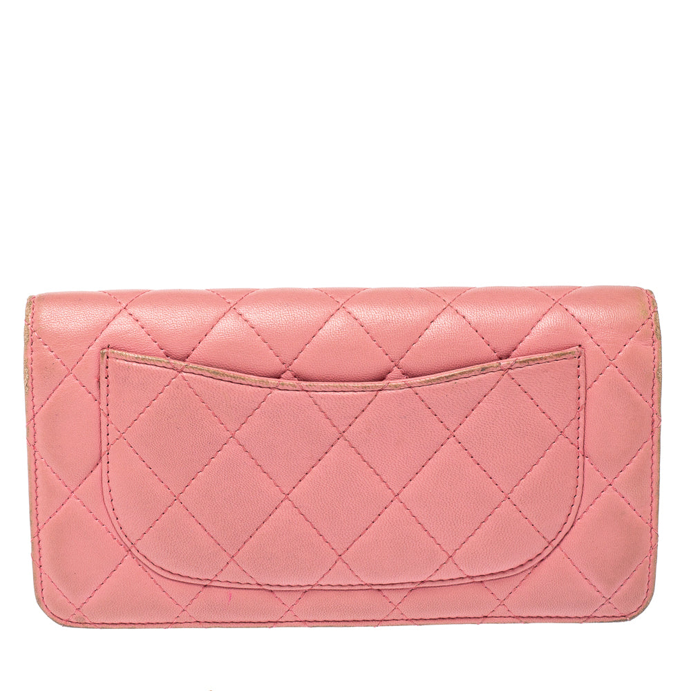 Chanel Pink Quilted Leather L Yen Continental Wallet