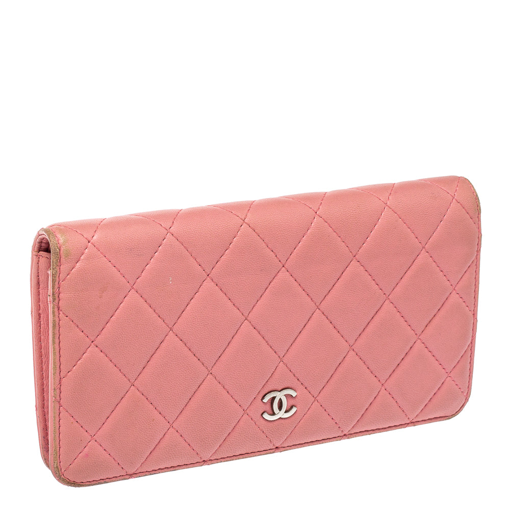 Chanel Pink Quilted Leather L Yen Continental Wallet