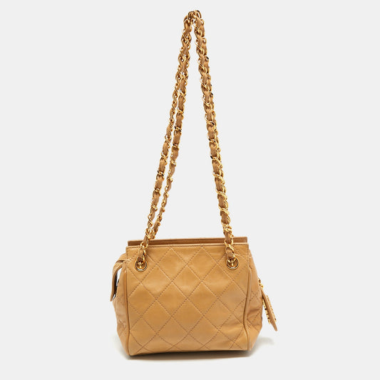 Chanel Beige Quilted Leather Mini Timeless Chain Tote