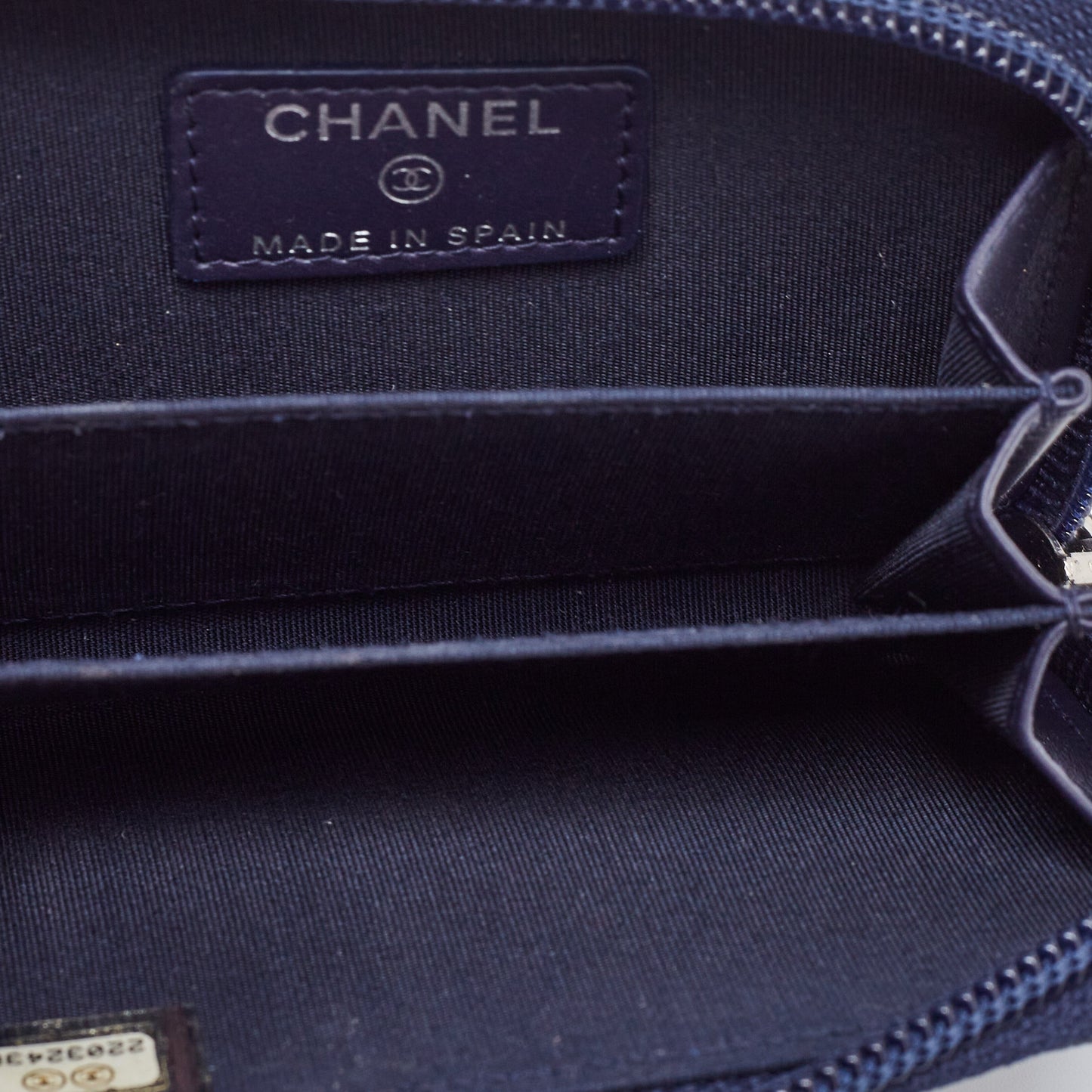 Chanel Dark Blue Caviar Leather CC Timeless Zip Around Wallet