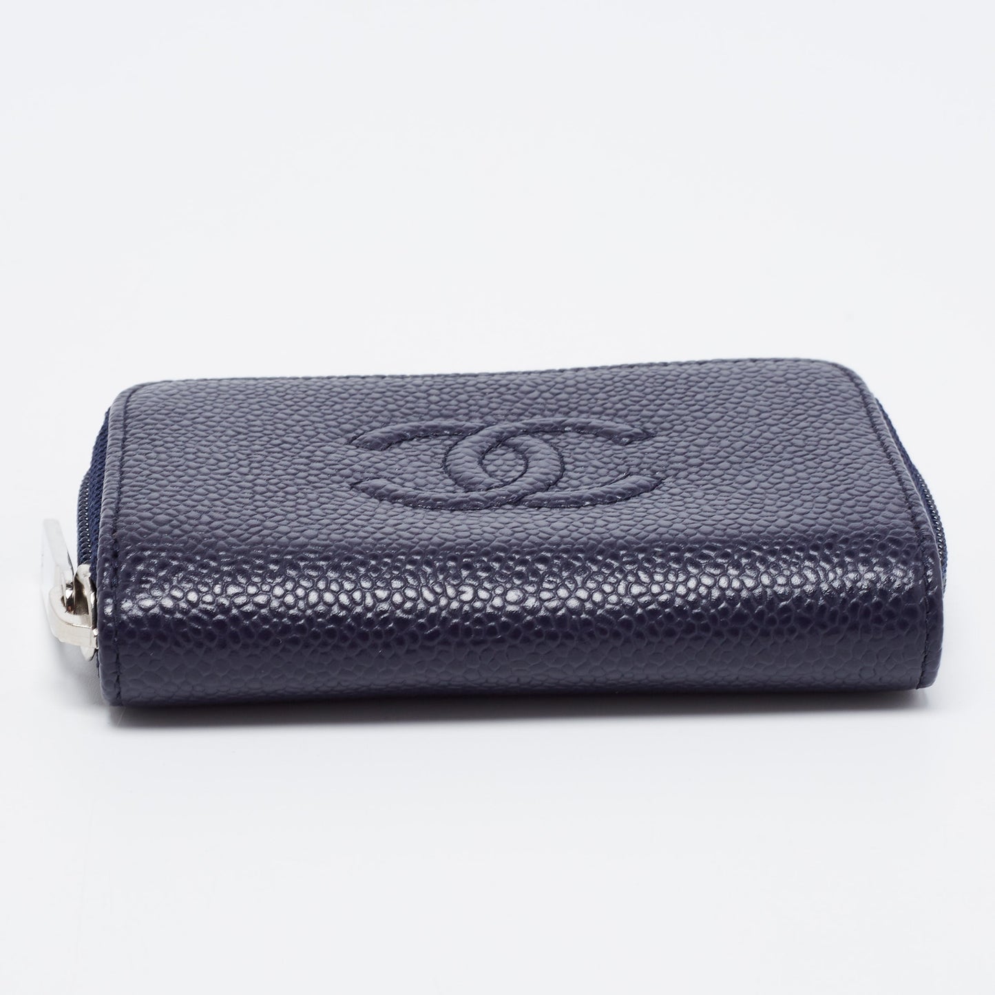 Chanel Dark Blue Caviar Leather CC Timeless Zip Around Wallet