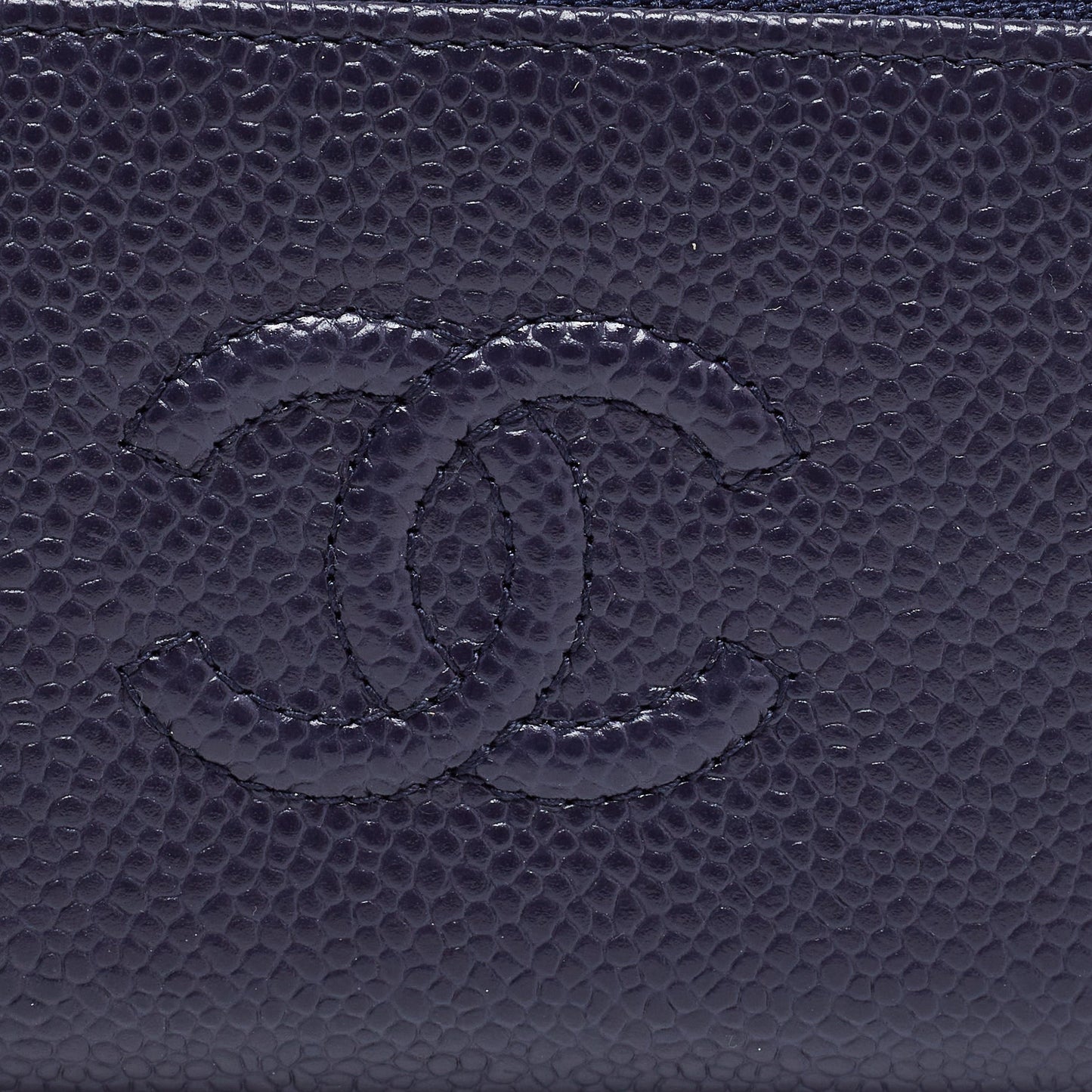 Chanel Dark Blue Caviar Leather CC Timeless Zip Around Wallet