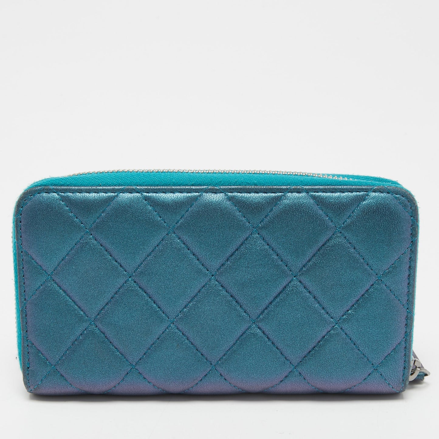 Chanel Metallic Blue Quilted Leather Classic Zip Wallet