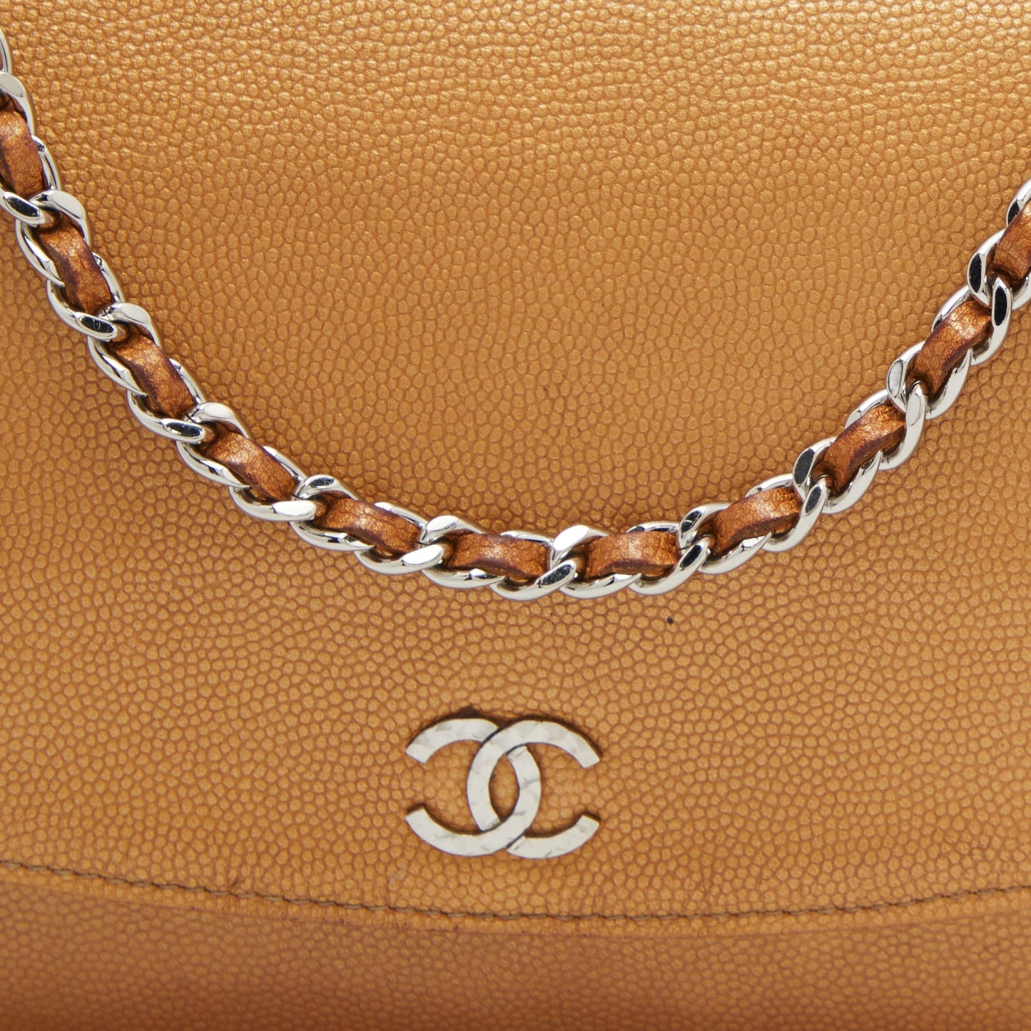 CHANEL Metallic Bronze Caviar Leather Sevruga Wallet on Chain