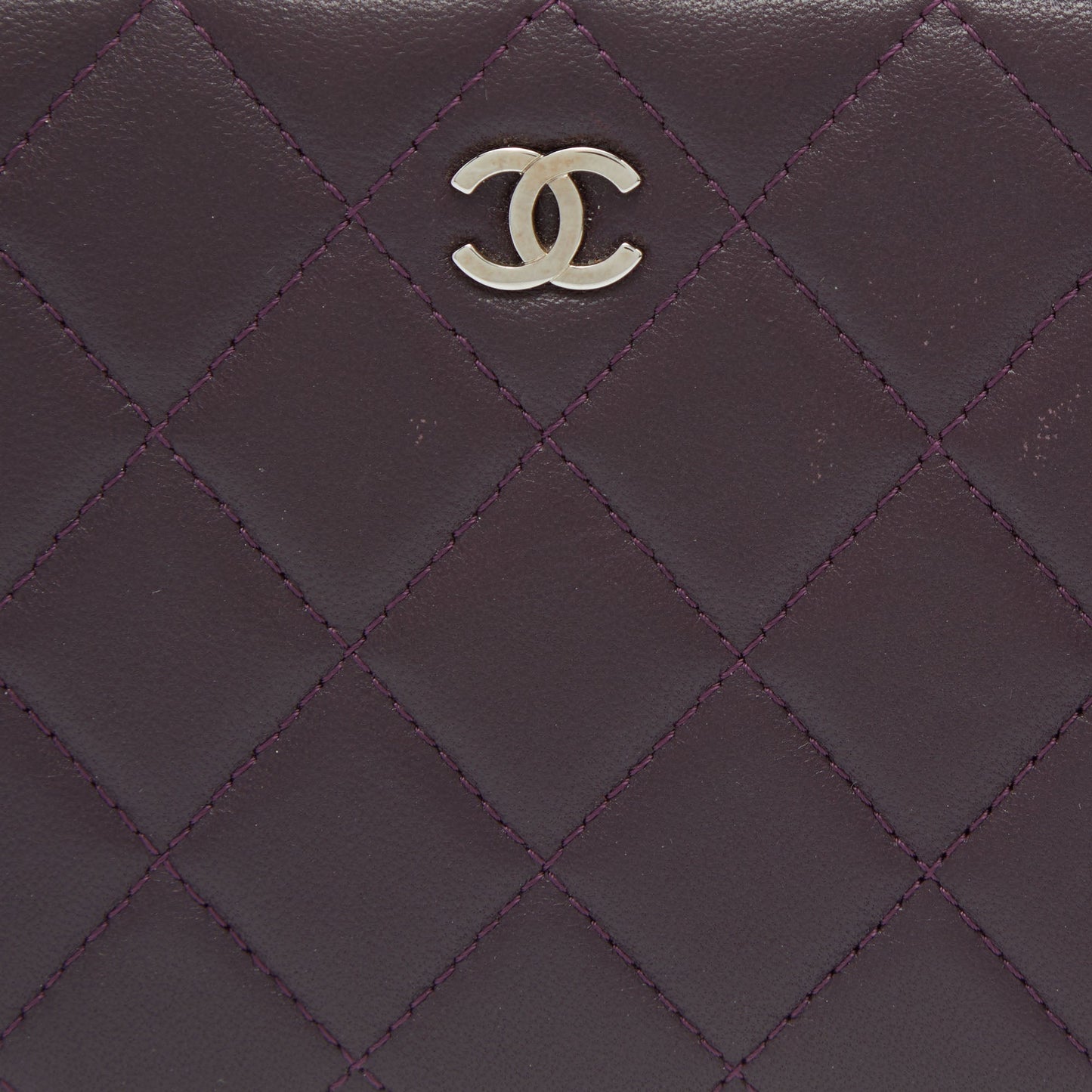 CHANEL Purple Quilted Leather CC Zip Around Wallet