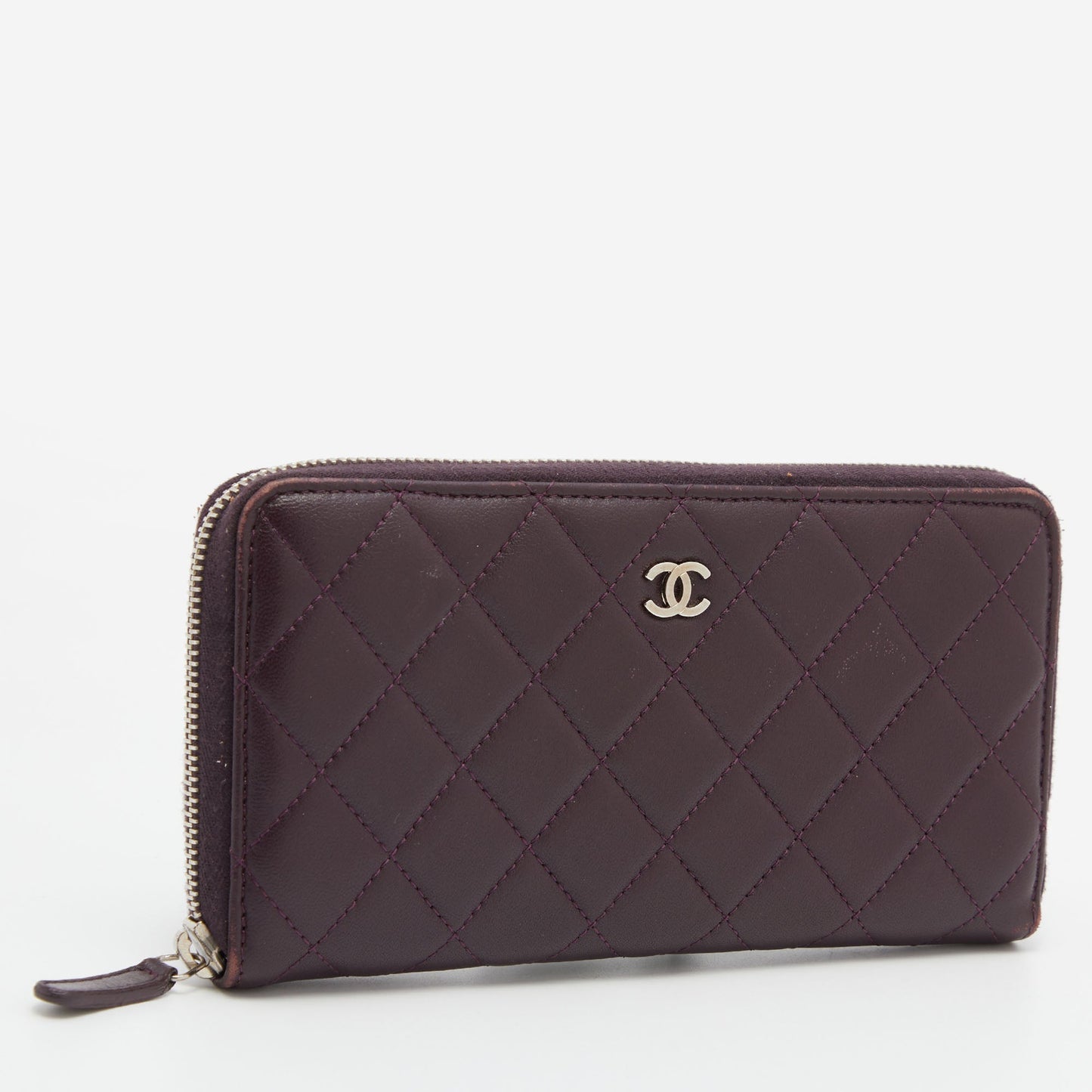 CHANEL Purple Quilted Leather CC Zip Around Wallet