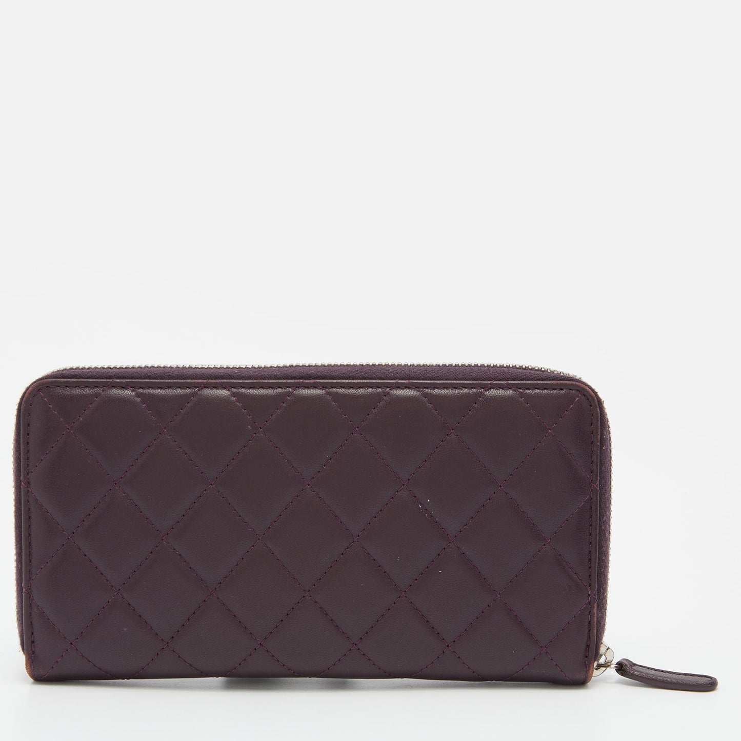 CHANEL Purple Quilted Leather CC Zip Around Wallet