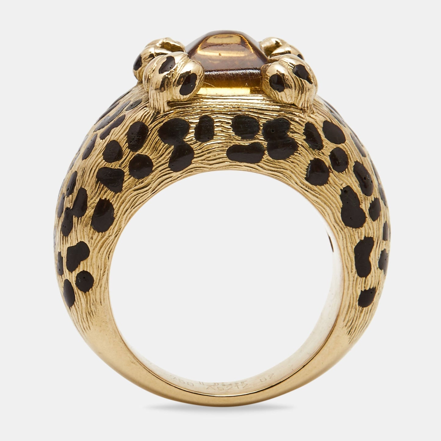 DIOR Leopard Citrine Lacquer 18k Yellow Gold Ring Size 52