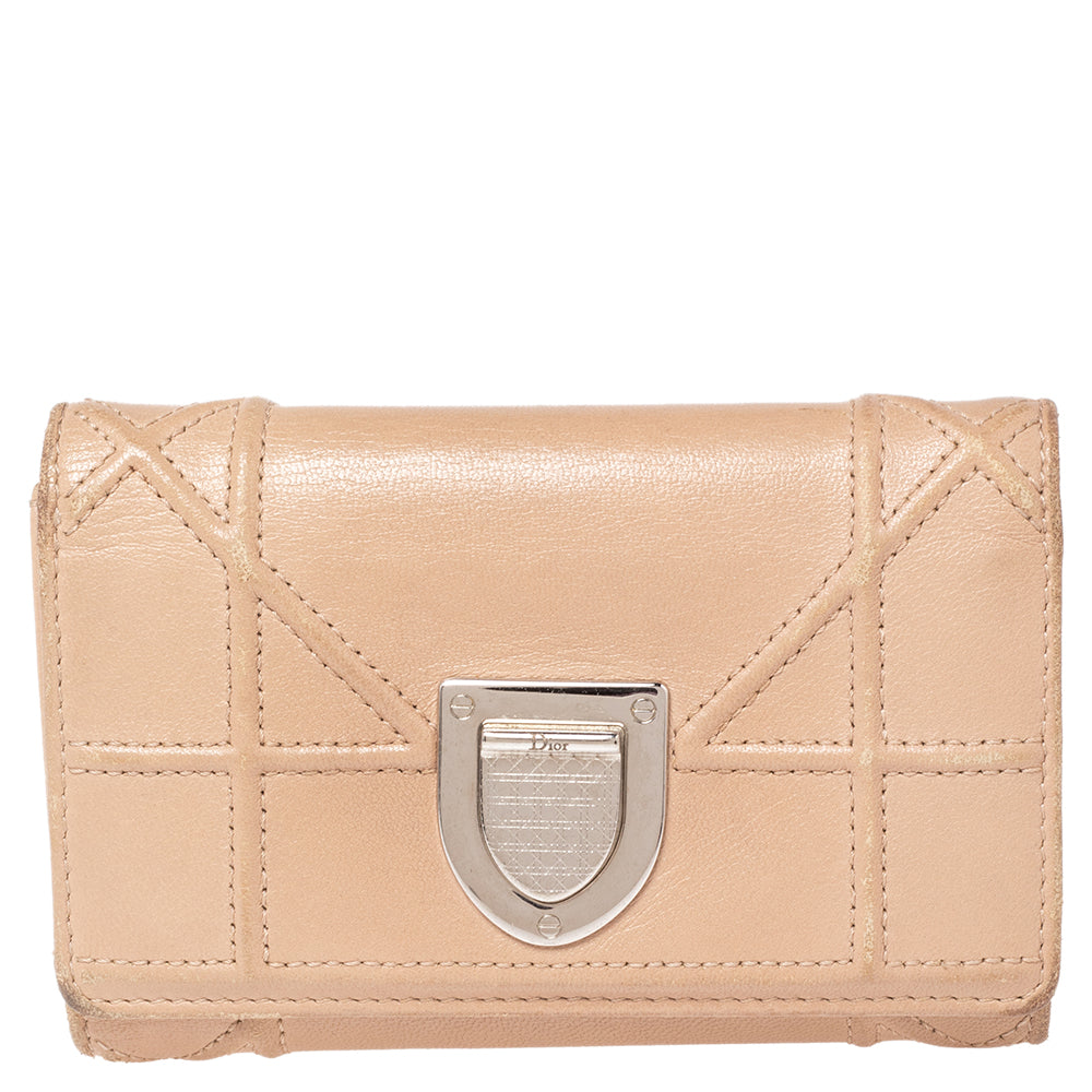 DIOR Beige Leather ama Trifold Wallet